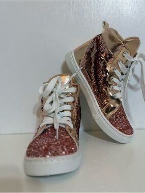 Capelli of New York Pink Rose Gold Sequin High-Top Sneakers size 2